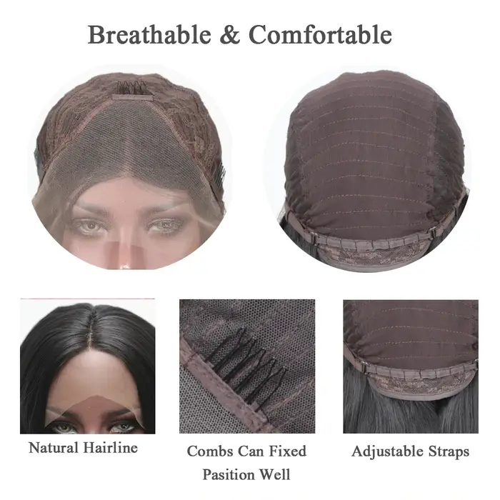 Bernardo-Perruque Synthétique Courte avec Lace Frontale pour Femme