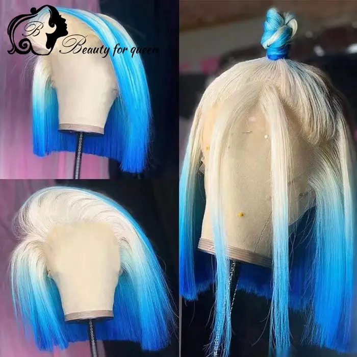 Miel Blonde Ombre 60 rose bleu violet couleur 13x4 dentelle avant perruques de cheveux humains pour