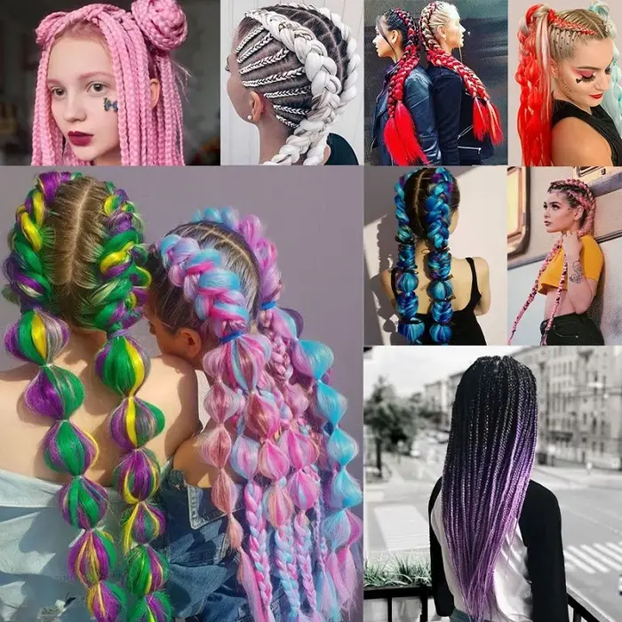Extension capillaire synthétique tressée de 24 pouces, couleur ombrée arc-en-ciel, cheveux Jumbo ros