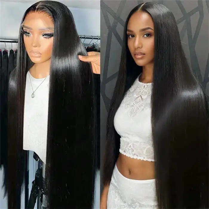 Perruque brésilienne Remy ultra-lisse haute densité 250% 42 pouces 13x6 5x5 Lace avec ligne de cheveux pré-épilée 13x4 Noir naturel pour femmes