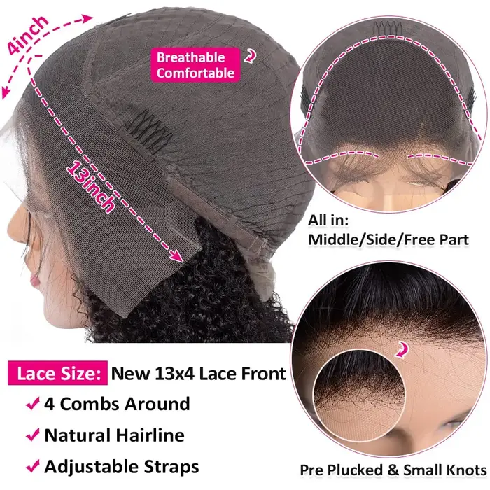 Perruque Cheveux Humains Bouclés Crépus Mongols 13x4