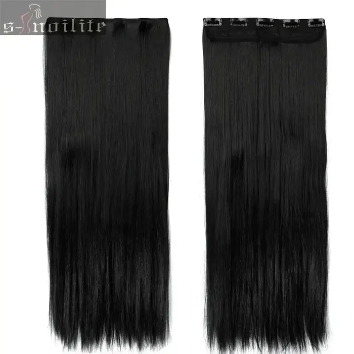 S-noilite Synthétique Clip dans les Extensions de Cheveux Noir Brun Naturel Droite 58-76 cm Long Hau