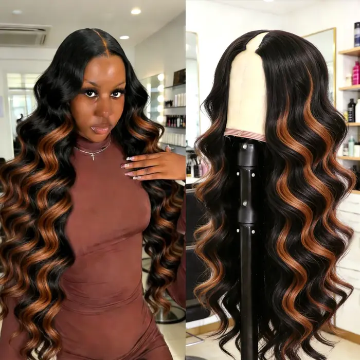 Perruque mi-tête en cheveux humains, densité 250, couleur P1B30, style Body Wave, avec clip en V amé