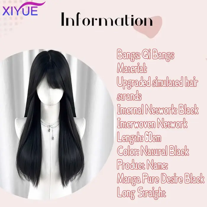 XIYUE – perruques synthétiques longues et lisses avec frange, perruques noires de fête Cosplay Lolit