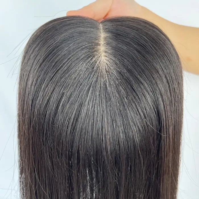 15X17 cm Base en soie femmes Topper avec 4 Clips en postiche malaisie vierge cheveux humains toupet