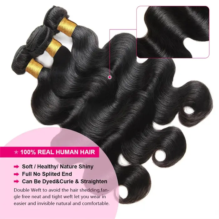 Tissage en lot brésilien naturel Body Wave birman, 30 pouces, avec Closure, Extension de cheveux vie