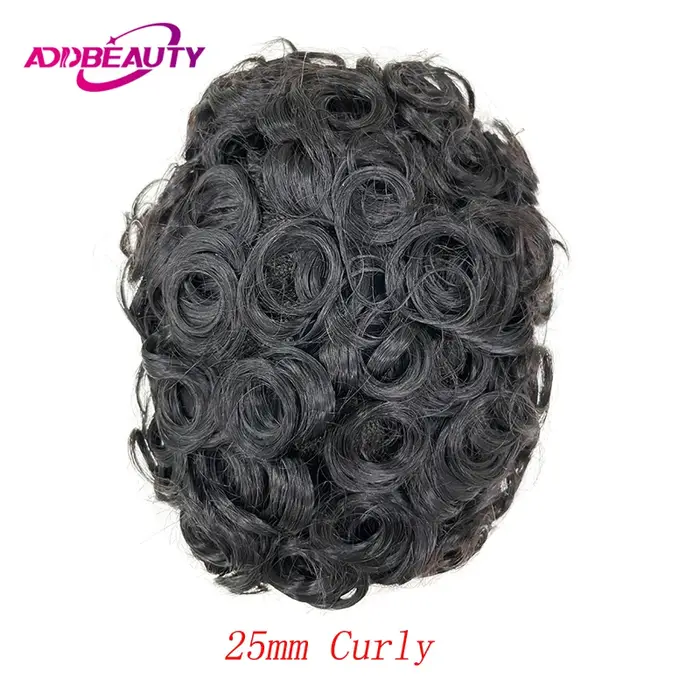 Hommes toupet Fine Mono NPU humain naturel postiche vague droite perruques de cheveux humains 25mm C