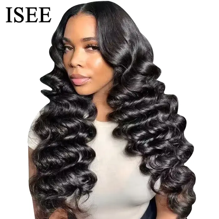 ISEE Hair-Perruque frontale en dentelle à vague profonde pré-plumée, perruque sans colle, fermeture 