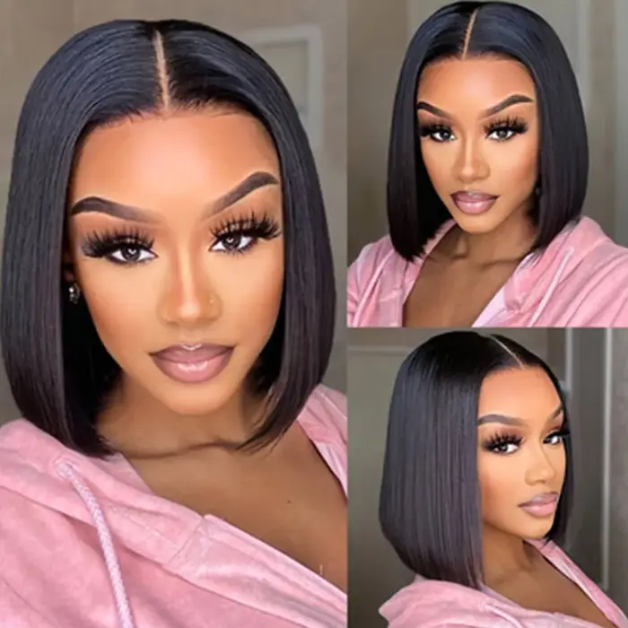 Perruque séparée au centre de mode pour dames de 12 pouces - cheveux synthétiques haute densité