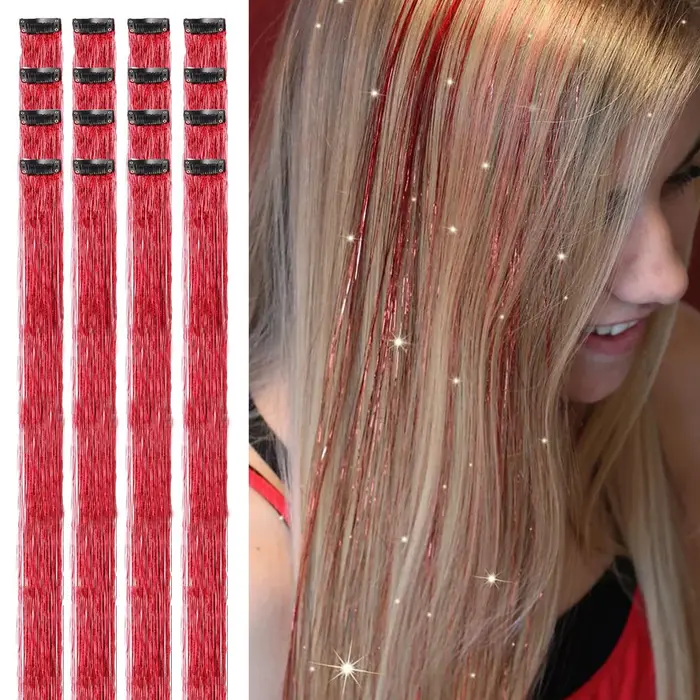 Extensions de cheveux synthétiques à Clip en guirlandes à paillettes