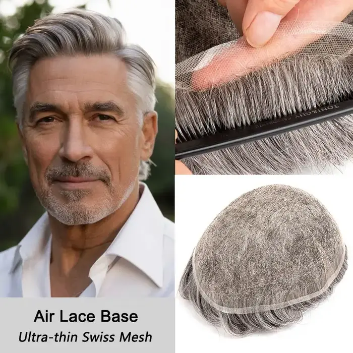 Prothèse capillaire pour homme en dentelle suisse ultra-fine
