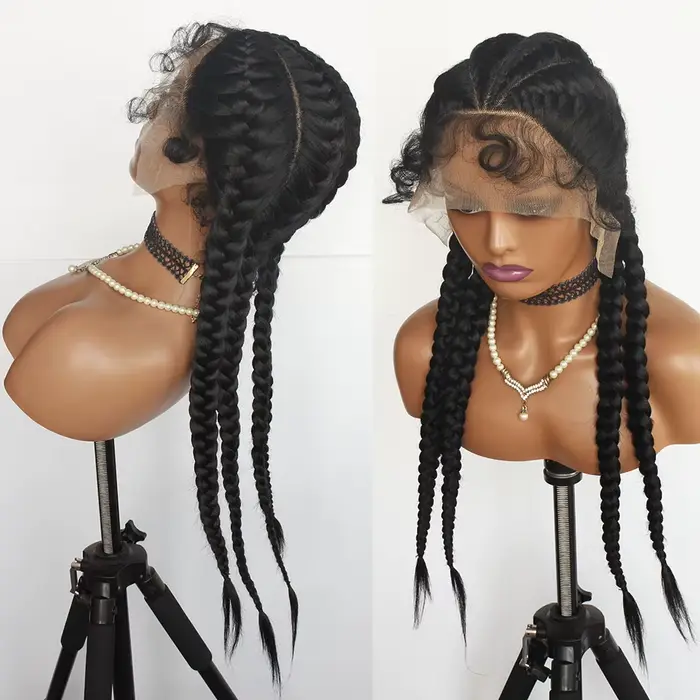Perruque Lace Front Synthétique Tressée avec Baby Hair