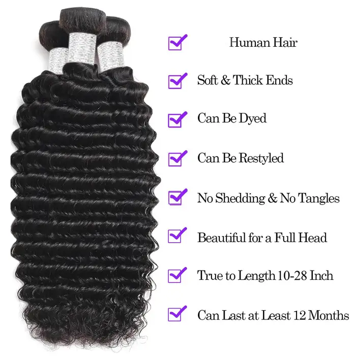 Extensions de cheveux humains vierges non traités, ondulés, double trame, 34-36 pouces, pour tissage
