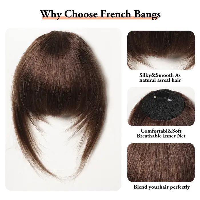 Brun Remy cheveux humains frange naturel droit