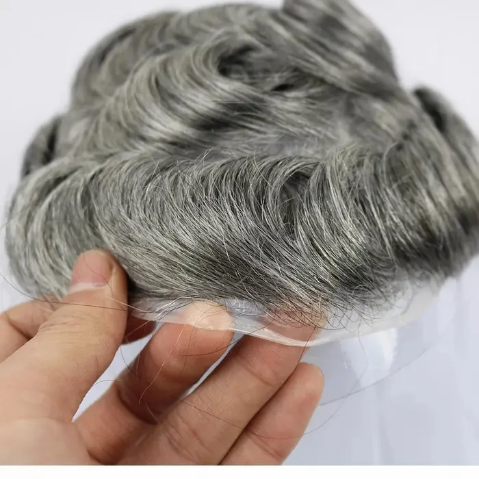 Prothèse de cheveux humains en silicone transparent pour hommes, peau ultra-mince, délié naturel, to