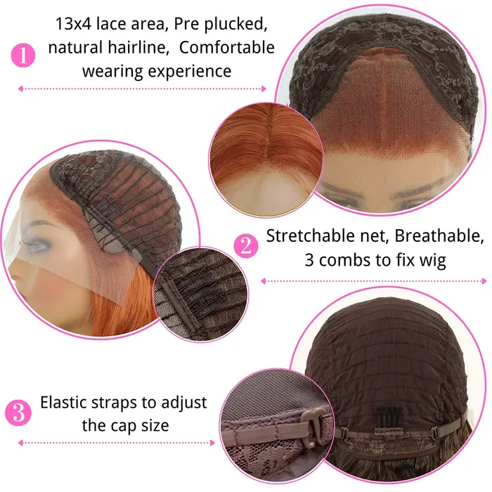Perruque Lace Front Wig synthétique Body Wave Orange foncé