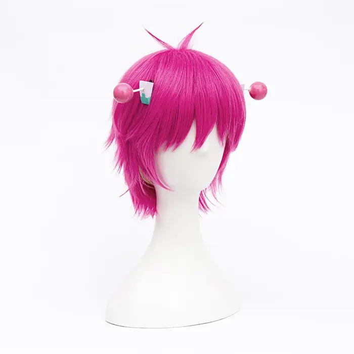 Perruque de Cosplay synthétique rose courte avec épingles à cheveux + bonnet