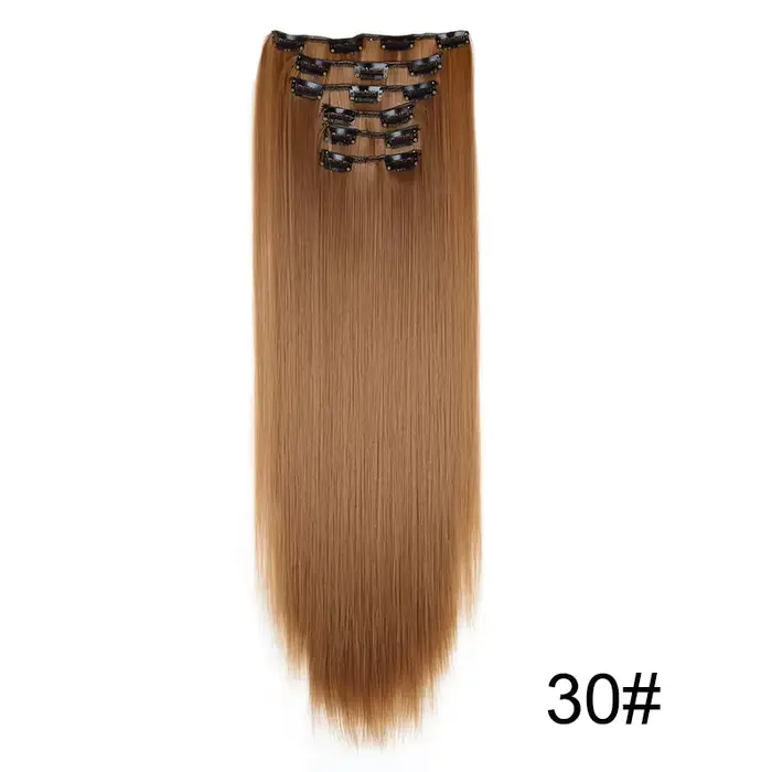 Extensions de cheveux synthétiques blondes et noires, 24 pouces de long, lisses, résistantes à la chaleur, 16 clips, 6 pièces/ensemble