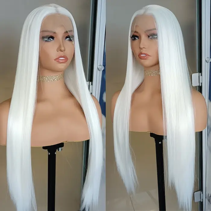 Perruque Synthétique Lisse Blanche Neige pour Femme