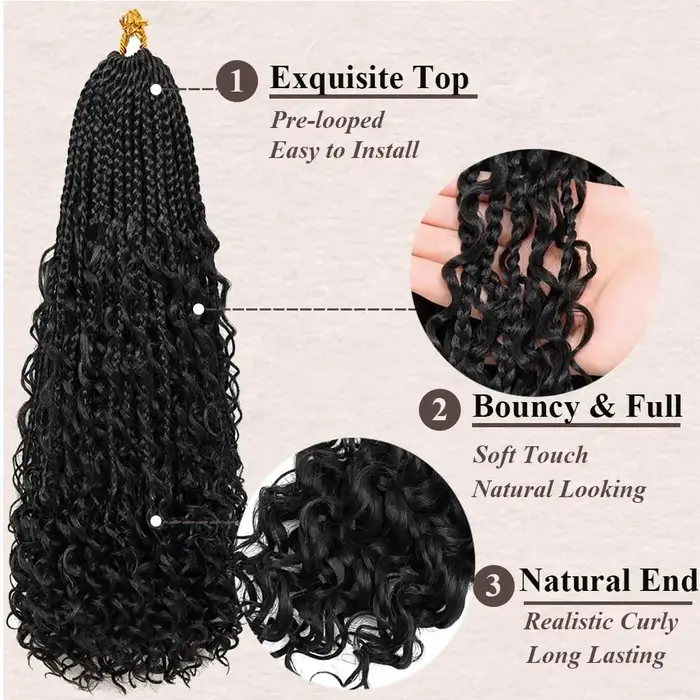 Déesse Boho boîte tresses Crochet cheveux avec extrémités bouclées 1 pièces synthétique pré-bouclé Crochet boîte tressage Extensions de cheveux pour les femmes