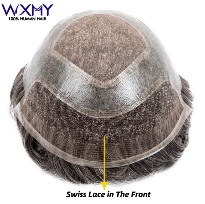 Toupet hommes perruque mâle cheveux prothèse Versalite Mono & Pu avec suisse dentelle avant 100% per