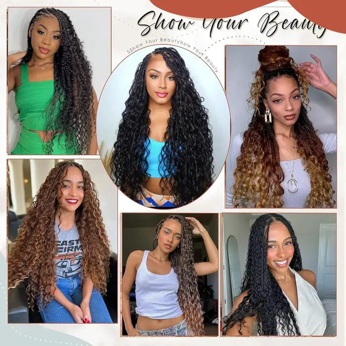 14/18/24 pouces déesse boîte tresses Crochet cheveux pré-bouclés Boho Crochet boîte tresses avec ext