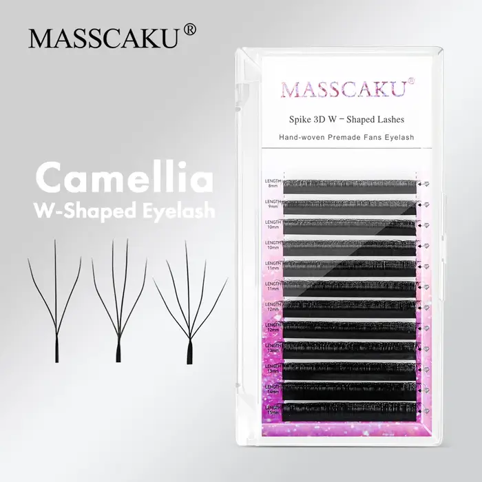 MASSCAKU C D Curl camélia W cils en forme de longueur mixte tissage à la main ventilateurs de Volume russe Extension