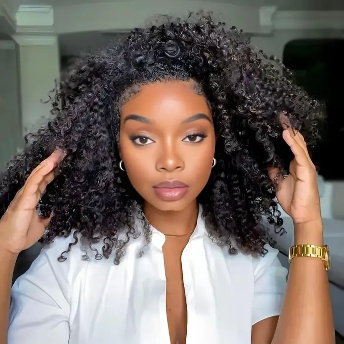 Perruque mi-tête 250% Kinky Curly en cheveux humains