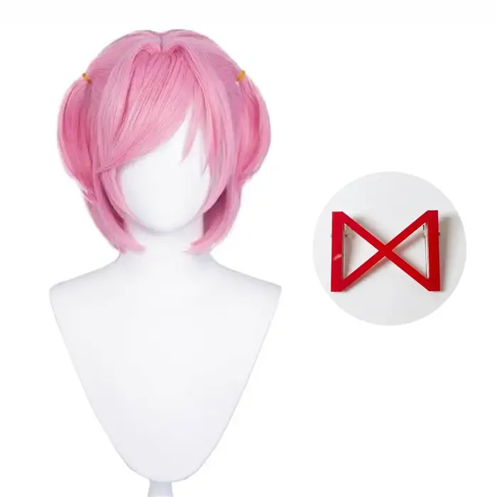 Perruque de Cosplay Anime Natsuki pour adultes, cheveux roses, perruque courte et droite, accessoire