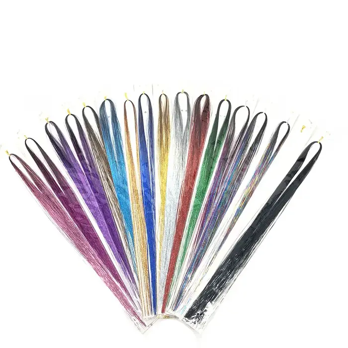 150 mèches de tinsel coloré scintillant pour extensions de cheveux