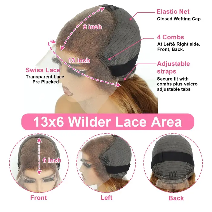 Perruque Lace Front Coroled 30 pouces avec mèches, perruques frontales HD 13x6 en dentelle, cheveux 