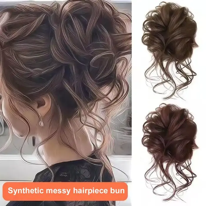 Postiche synthétique queue de cheval chignon volumineux paresseux-faux cheveux courts bouclés avec extrémités