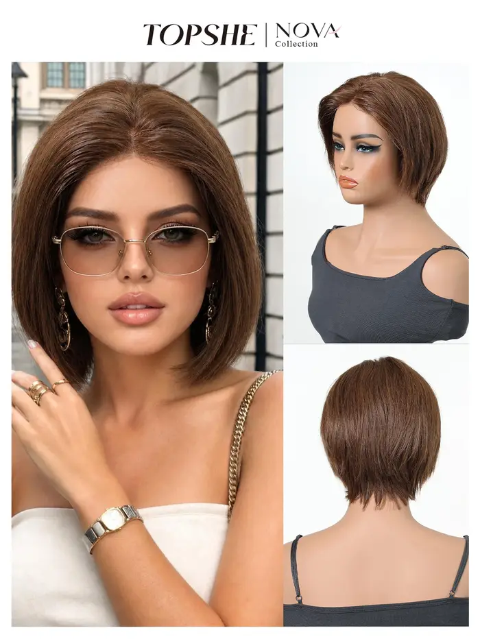 Perruque courte bob 100% cheveux humains réels #