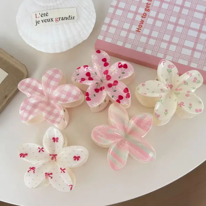Pinces à cheveux florales rose bonbon pour femmes