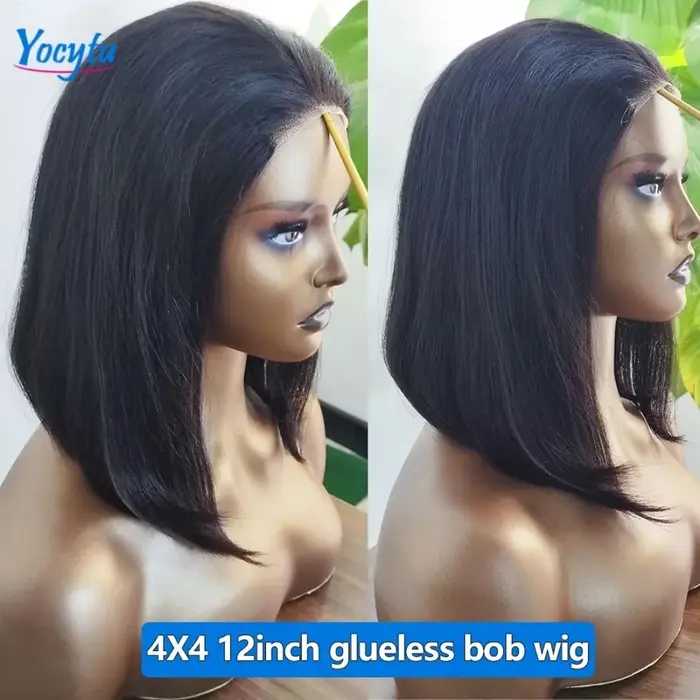 Bob sans colle perruque cheveux humains prêt à porter courte Bob perruque dentelle avant perruques d