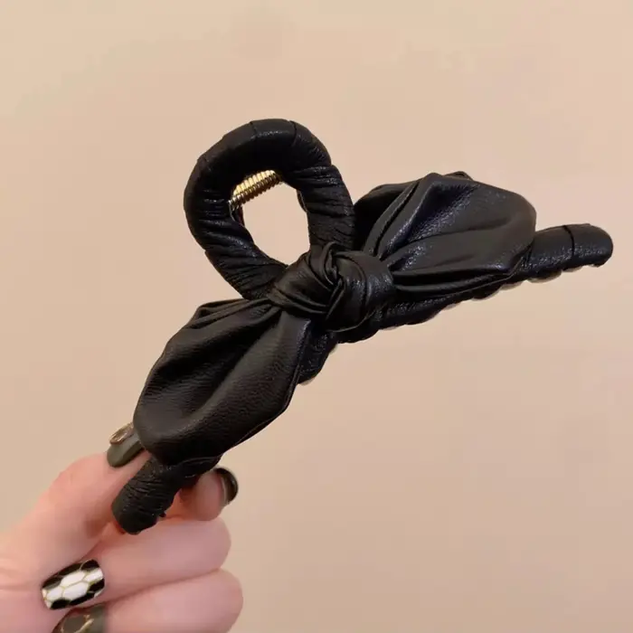 Pinces à cheveux avec grand nœud en cuir de 13CM