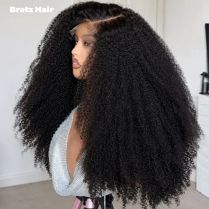 Perruque Afro Bouclée Naturelle Noire 20 Pouces Super Double Drawn avec Fermeture 5x5, 100% Cheveux 