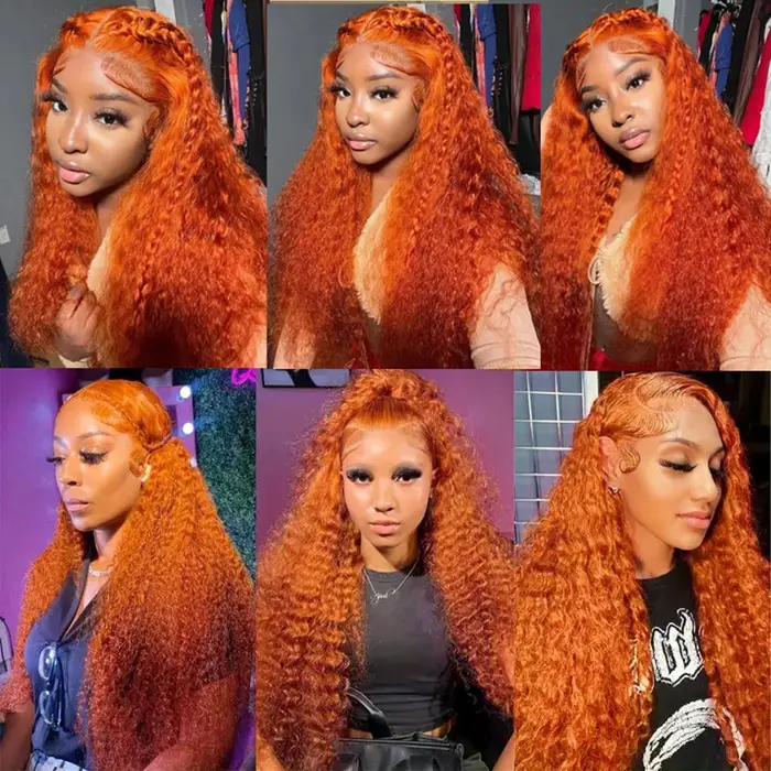 Silkwave vague d'eau 13x4 Orange gingembre dentelle avant perruque bouclés cheveux humains perruques