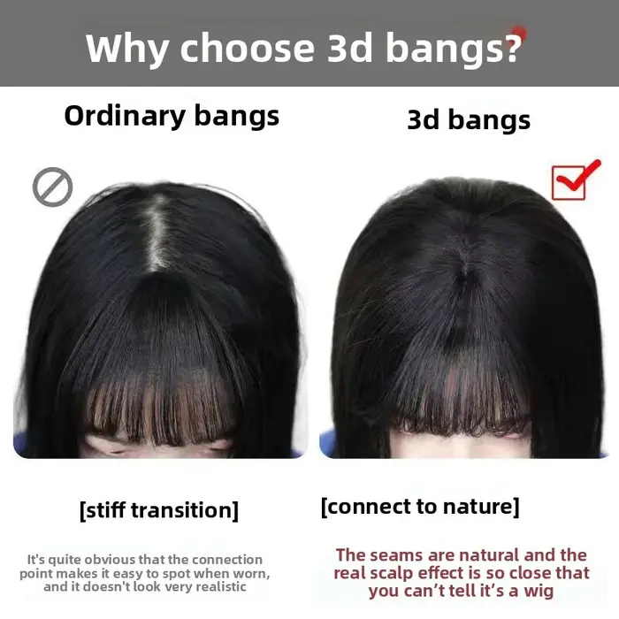 Frange de cheveux frange latérale pour femmes 3D partie centrale fausse frange Extensions à clips po