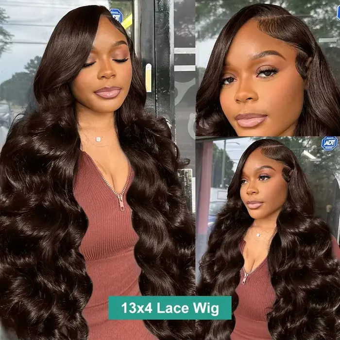# 4 perruque de cheveux humains vague de corps brun chocolat 13x6 HD dentelle frontale perruques de 
