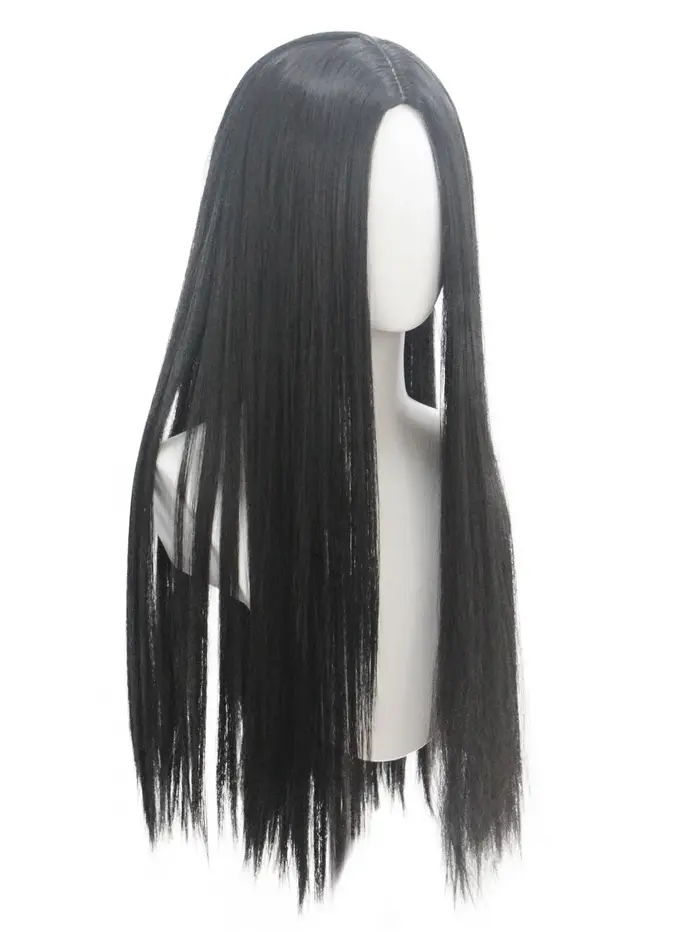QQXCAIW – perruque synthétique longue et lisse noire avec personnage de film de la famille Addams