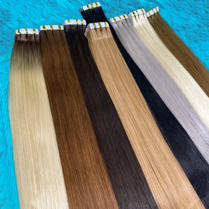 Extensions de cheveux blondes à bandes adhésives invisibles en cheveux humains, trame de peau en PU, 20 pièces, longueur 18-30 pouces, installation facile