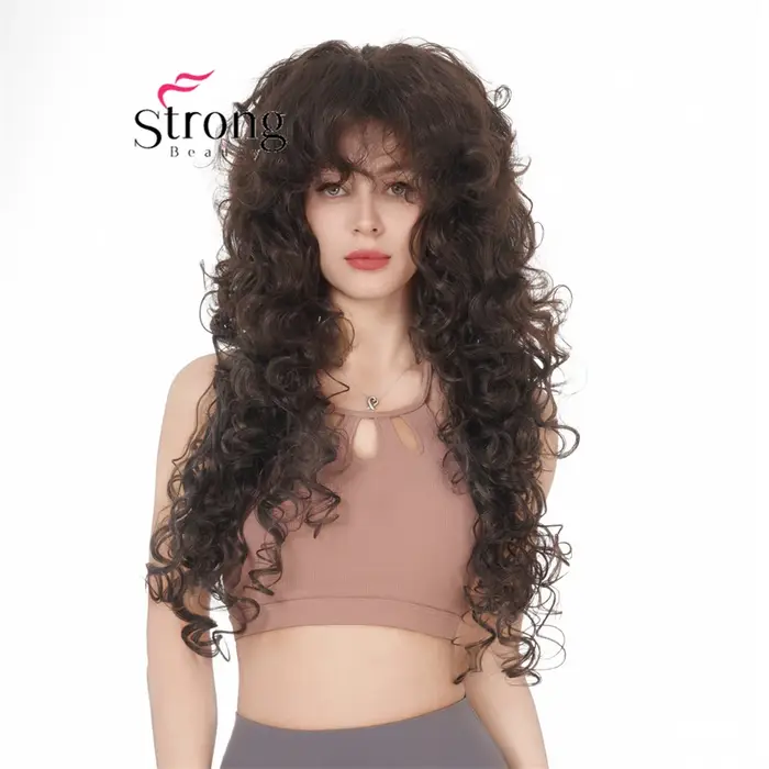 Perruque synthétique bouclée noire 30 pouces
