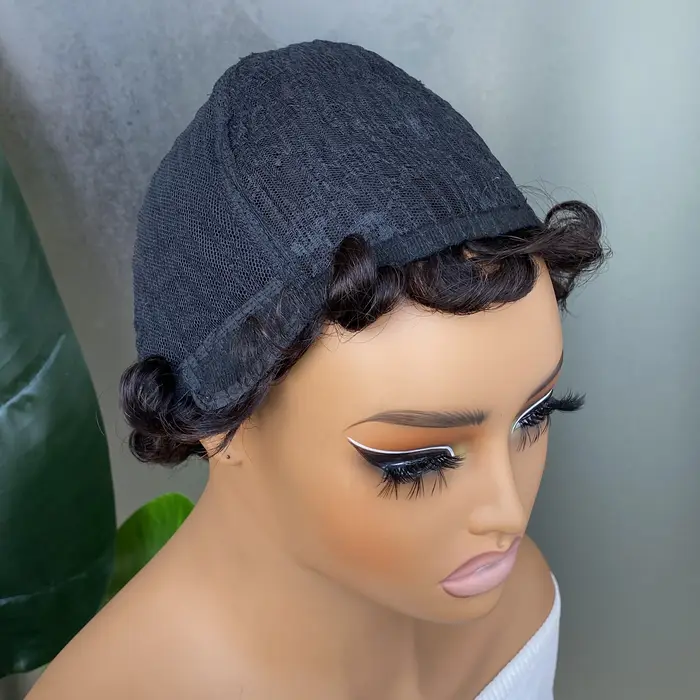 Perruque courte coupe pixie avec raie latérale en cheveux humains, perruques courtes dégradées avec 