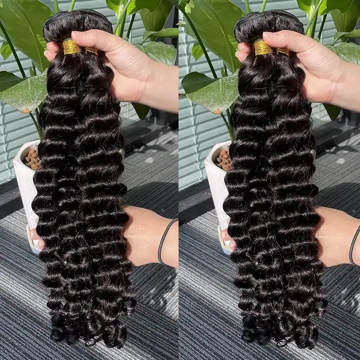 Tissage en Lot Brésilien Naturel Remy Bouclé, Extensions de Cheveux, Deep Wave, Double Proximité, 30