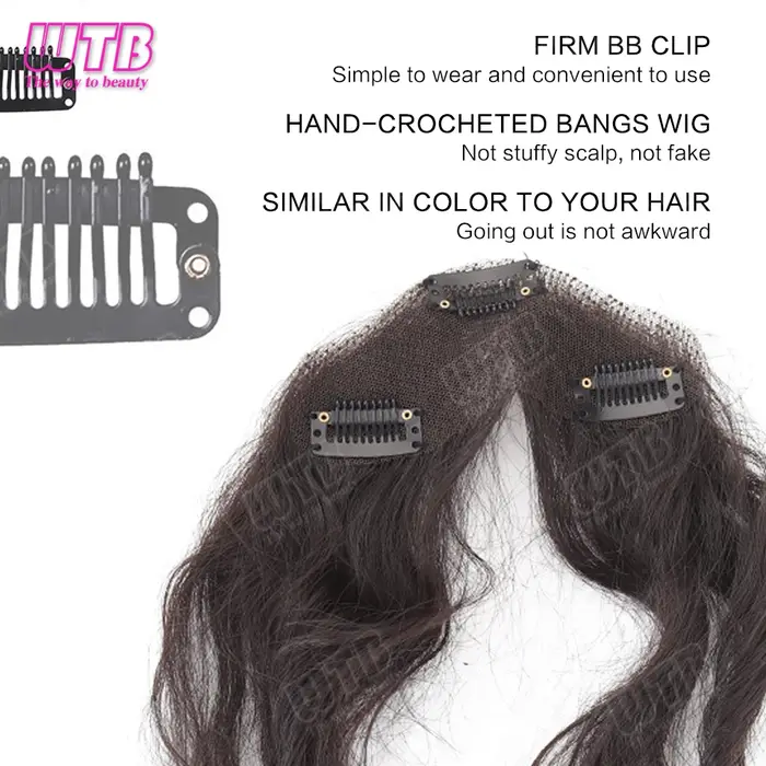 Perruque synthétique WTB à franges crochetées à la main, style clip BB, franges bouclées en laine moelleuse, adaptée au quotidien et aux occasions spéciales pour femmes