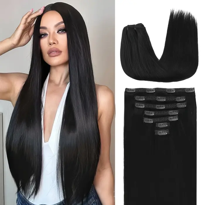 Extensions synthétiques noires naturelles à clips