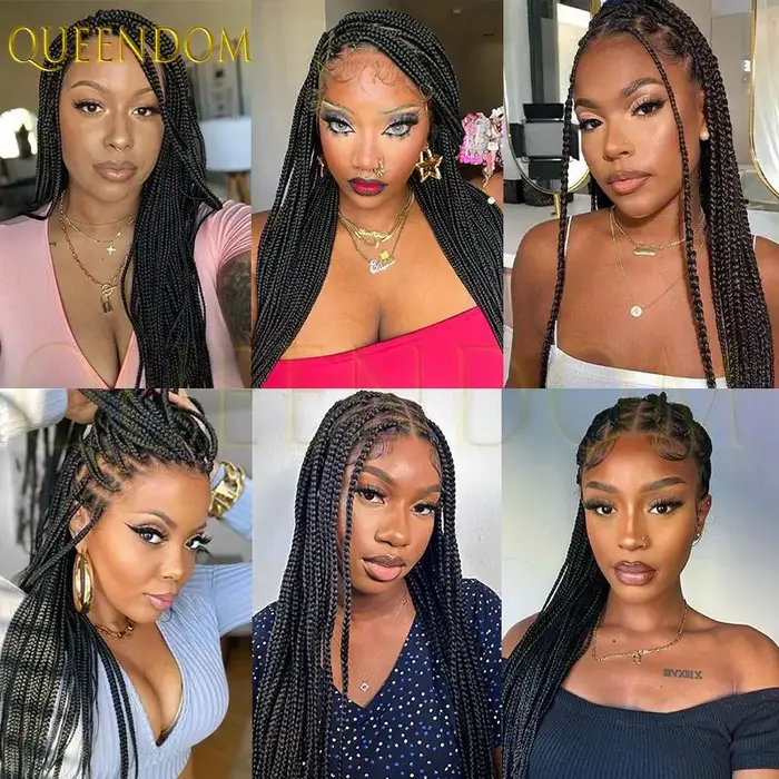 Perruques tressées synthétiques sans nœuds en boîte pleine dentelle Cornrow