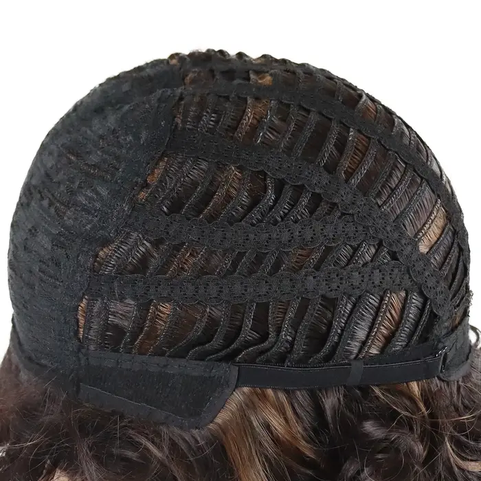 Perruque synthétique brune bouclée volumineuse avec frange pour femme