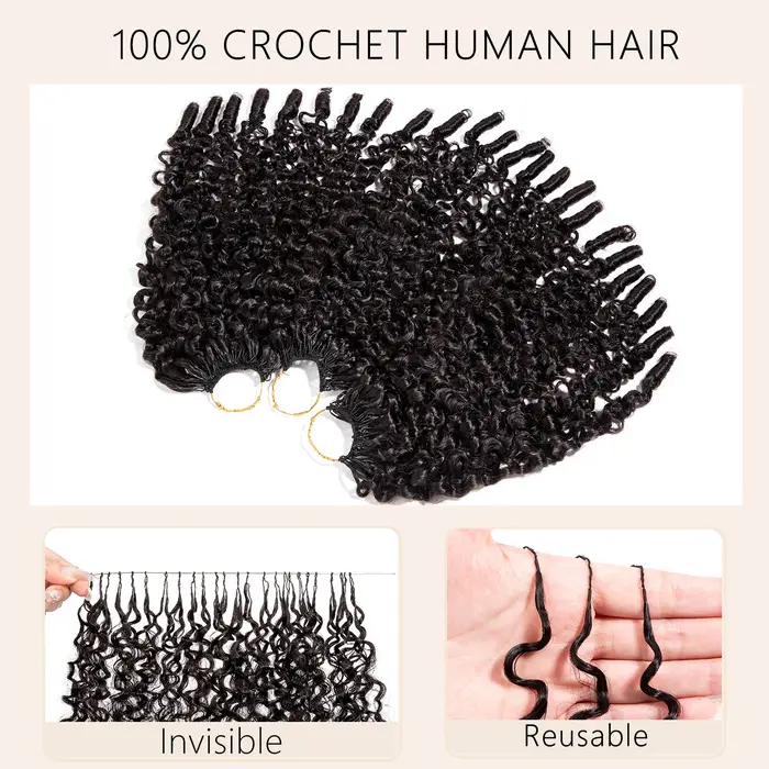 Extensions de cheveux humains bouclés birmans au crochet